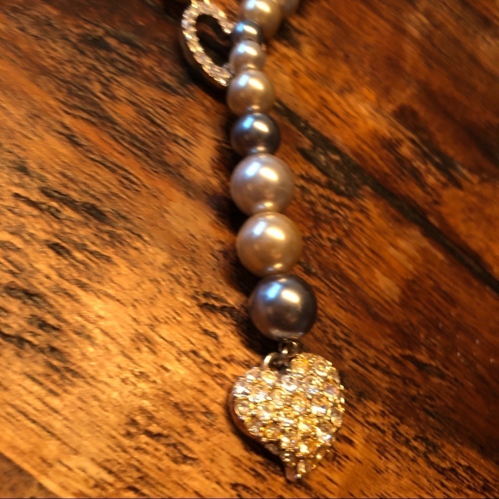 NRT Pearl and Rhinestone Heart Lariat Necklace - Picture 5 of 16